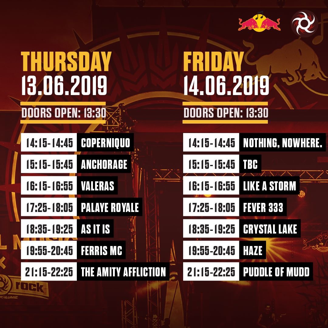 Line Up Red Bull Stage Thursday & Friday NOVA ROCK 2019
